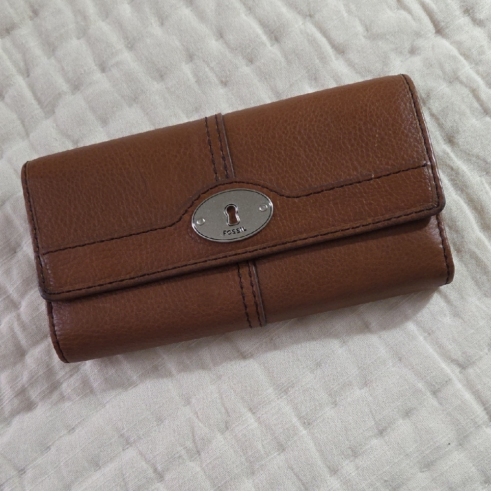 Fossil Leather Clutch with Silver Accent